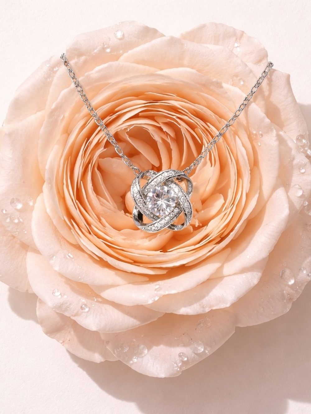 Nwot Silver Knot Pendant Necklace with Central Clear Stone